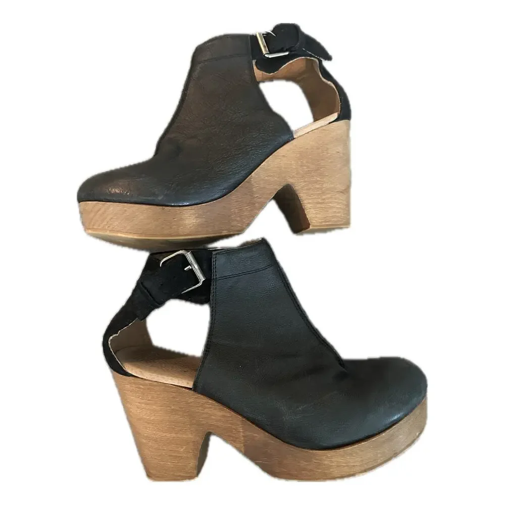 Free People Amber Orchard suede leather wooden boho clog sandals size 38/US 7.5